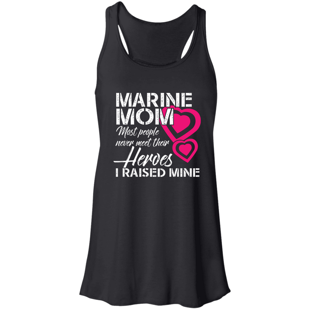 Designs by MyUtopia Shout Out:Marine Mom Ladies Flowy Racerback Tank,Black / X-Small,Tank Tops