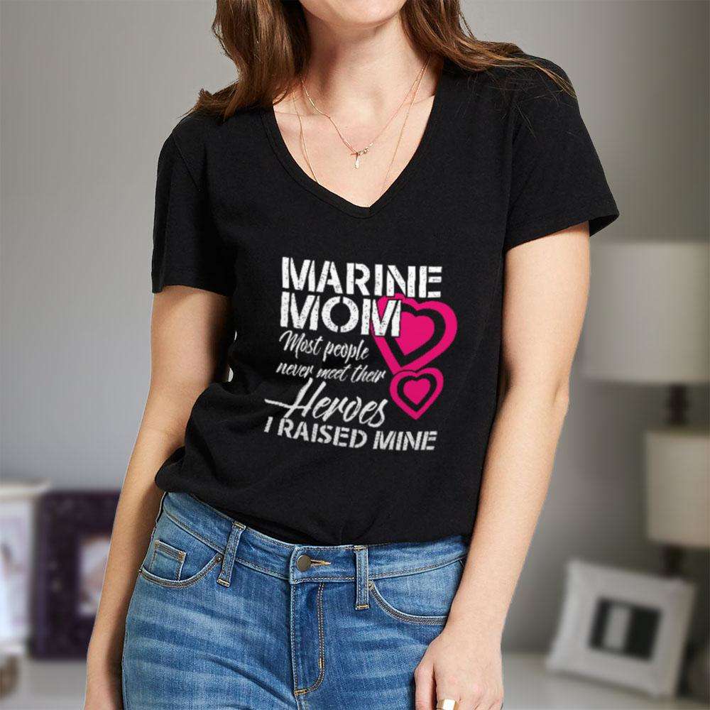 Designs by MyUtopia Shout Out:Marine Mom Ladies' V-Neck T-Shirt