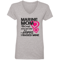 Load image into Gallery viewer, Designs by MyUtopia Shout Out:Marine Mom Ladies&#39; V-Neck T-Shirt,Heather Grey / S,Ladies T-Shirts
