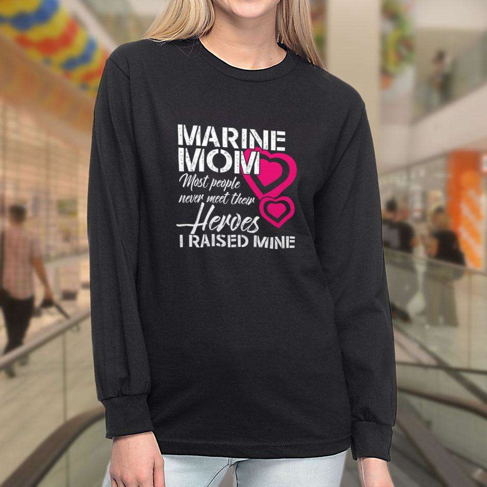 Designs by MyUtopia Shout Out:Marine Mom Long Sleeve Ultra Cotton Unisex T-Shirt,Black / S,Long Sleeve T-Shirts