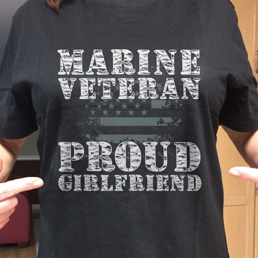 Designs by MyUtopia Shout Out:Marine Veteran Proud Girlfriend Adult Unisex Cotton Short Sleeve T-Shirt