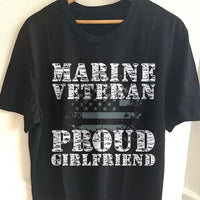 Load image into Gallery viewer, Designs by MyUtopia Shout Out:Marine Veteran Proud Girlfriend Adult Unisex Cotton Short Sleeve T-Shirt,S / Black,Adult Unisex T-Shirt
