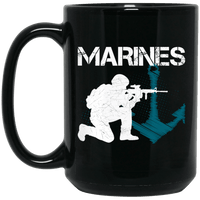 Load image into Gallery viewer, Designs by MyUtopia Shout Out:Marines Patriotic Anchor Ceramic Coffee Mug,15 oz / Black,Ceramic Coffee Mug

