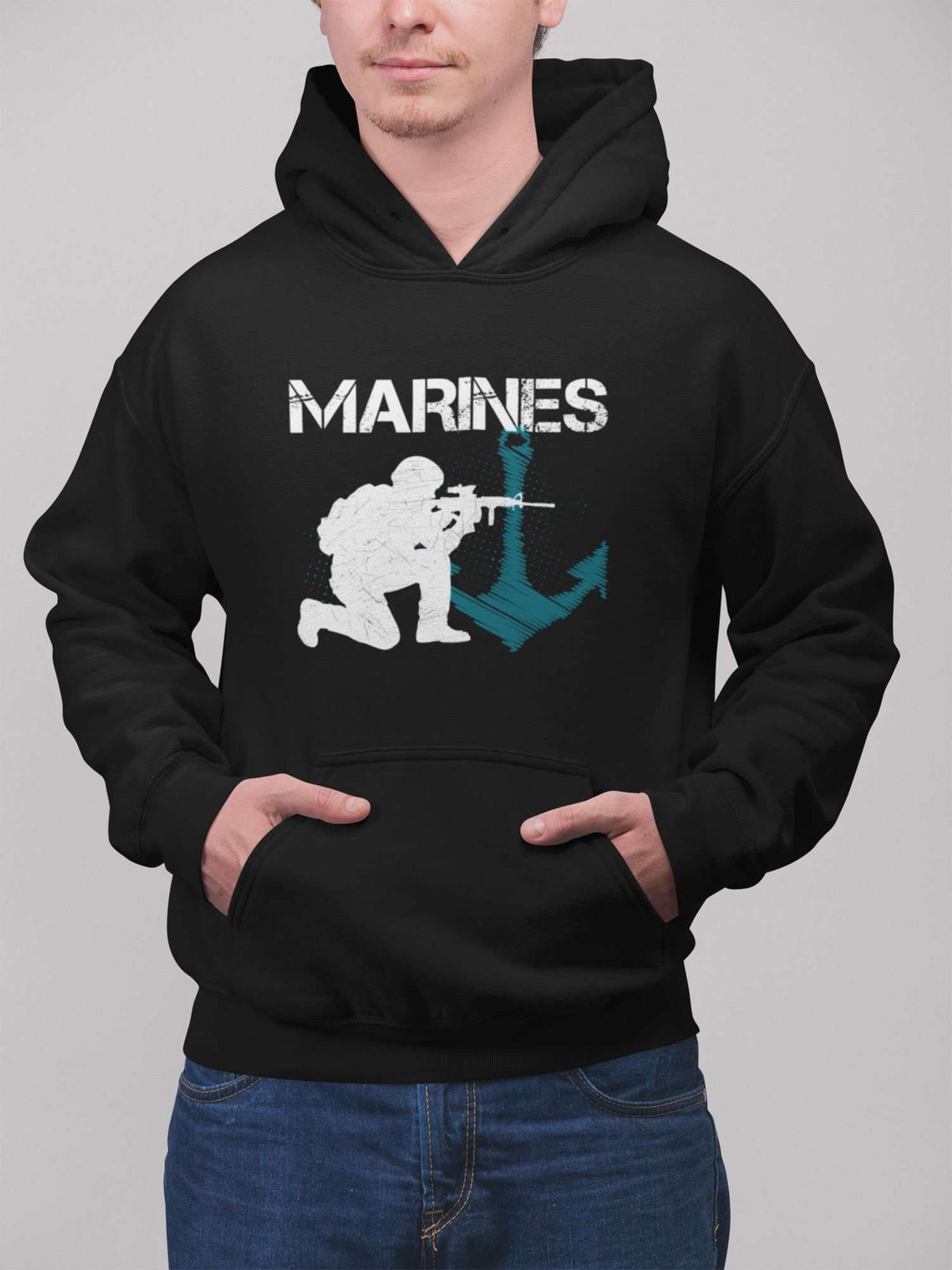 Designs by MyUtopia Shout Out:Marines Patriotic Anchor Core Fleece Pullover Hoodie