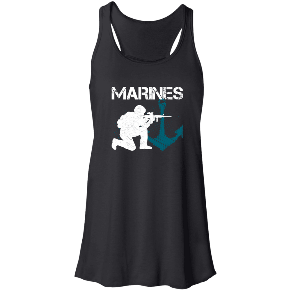 Designs by MyUtopia Shout Out:Marines Patriotic Anchor Flowy Racerback Tank,X-Small / Black,Tank Tops