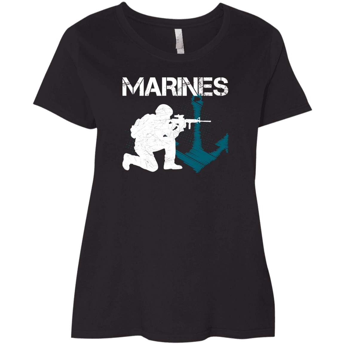 Designs by MyUtopia Shout Out:Marines Patriotic Anchor Ladies' Curvy Crew Neck Plus Size T-Shirt,Plus 1X / Black,Ladies T-Shirts