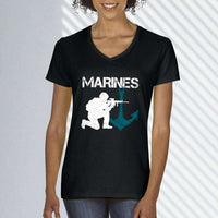 Load image into Gallery viewer, Designs by MyUtopia Shout Out:Marines Patriotic Anchor Ladies&#39; V-Neck T-Shirt
