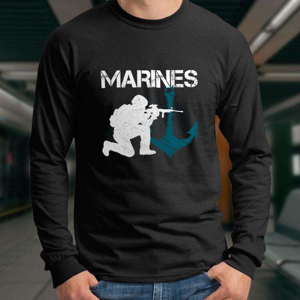 Designs by MyUtopia Shout Out:Marines Patriotic Anchor Long Sleeve Ultra Cotton T-Shirt