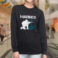 Load image into Gallery viewer, Designs by MyUtopia Shout Out:Marines Patriotic Anchor Long Sleeve Ultra Cotton T-Shirt
