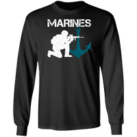 Load image into Gallery viewer, Designs by MyUtopia Shout Out:Marines Patriotic Anchor Long Sleeve Ultra Cotton T-Shirt,Black / S,Long Sleeve T-Shirts
