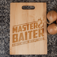 Load image into Gallery viewer, Designs by MyUtopia Shout Out:Master Baiter Fishing Humor Engraved Maple Cutting Board,6″ X 9″ / Maple,Cutting Board
