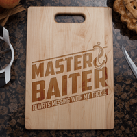 Load image into Gallery viewer, Designs by MyUtopia Shout Out:Master Baiter Fishing Humor Engraved Maple Cutting Board
