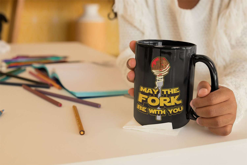 Designs by MyUtopia Shout Out:May The Fork Be With You Ceramic Mug - Black