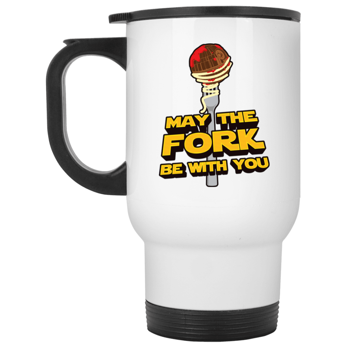 Designs by MyUtopia Shout Out:May The Fork Be With You Stainless Steel Travel Mug,White / One Size,Travel Mug