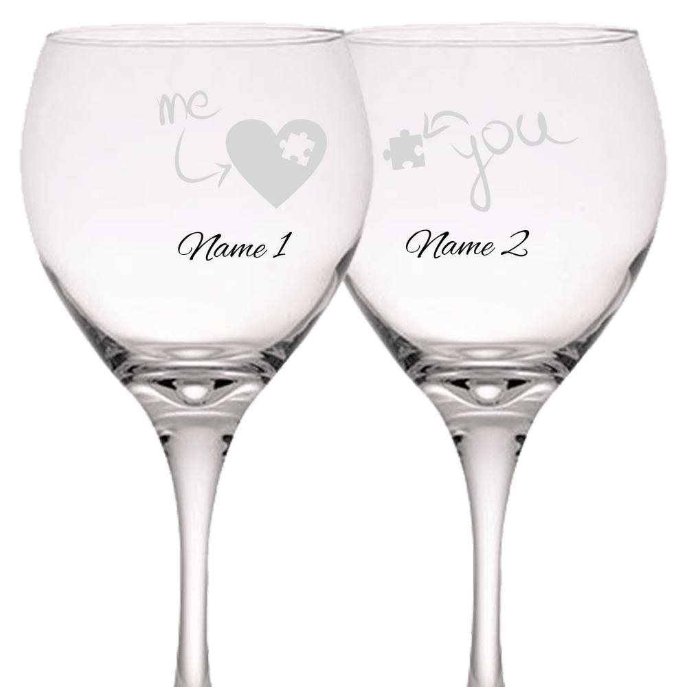 Designs by MyUtopia Shout Out:Me and You Puzzle Piece Red Wine Glass (Pair),Default Title,Red Wine Glass- Set Of 2