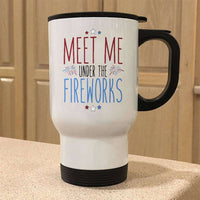 Load image into Gallery viewer, Designs by MyUtopia Shout Out:Meet Me Under The Fireworks Stainless Steel Travel Coffee Mug w. Twist Close Lid,White / 14 oz,Travel Mug

