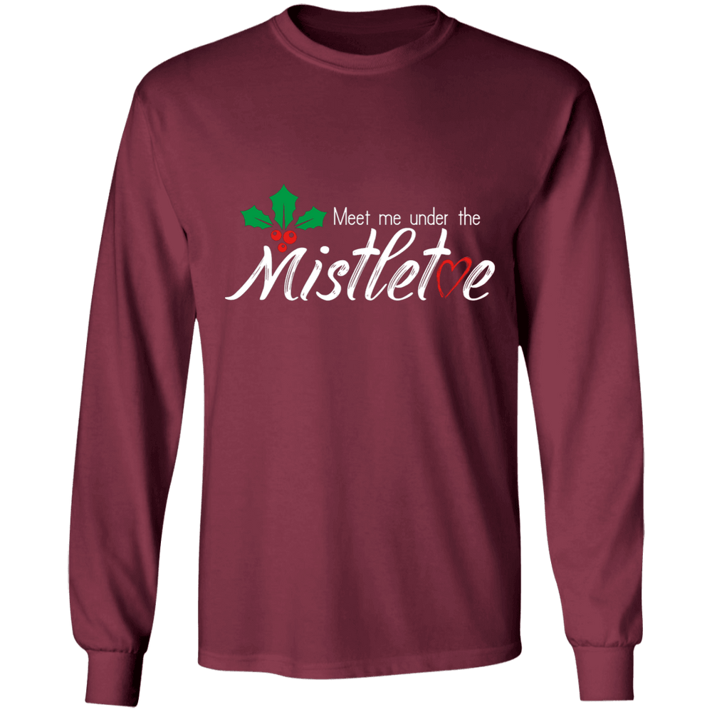 Designs by MyUtopia Shout Out:Meet Me Under the Mistletoe - Ultra Cotton Long Sleeve T-Shirt,Maroon / S,Long Sleeve T-Shirts