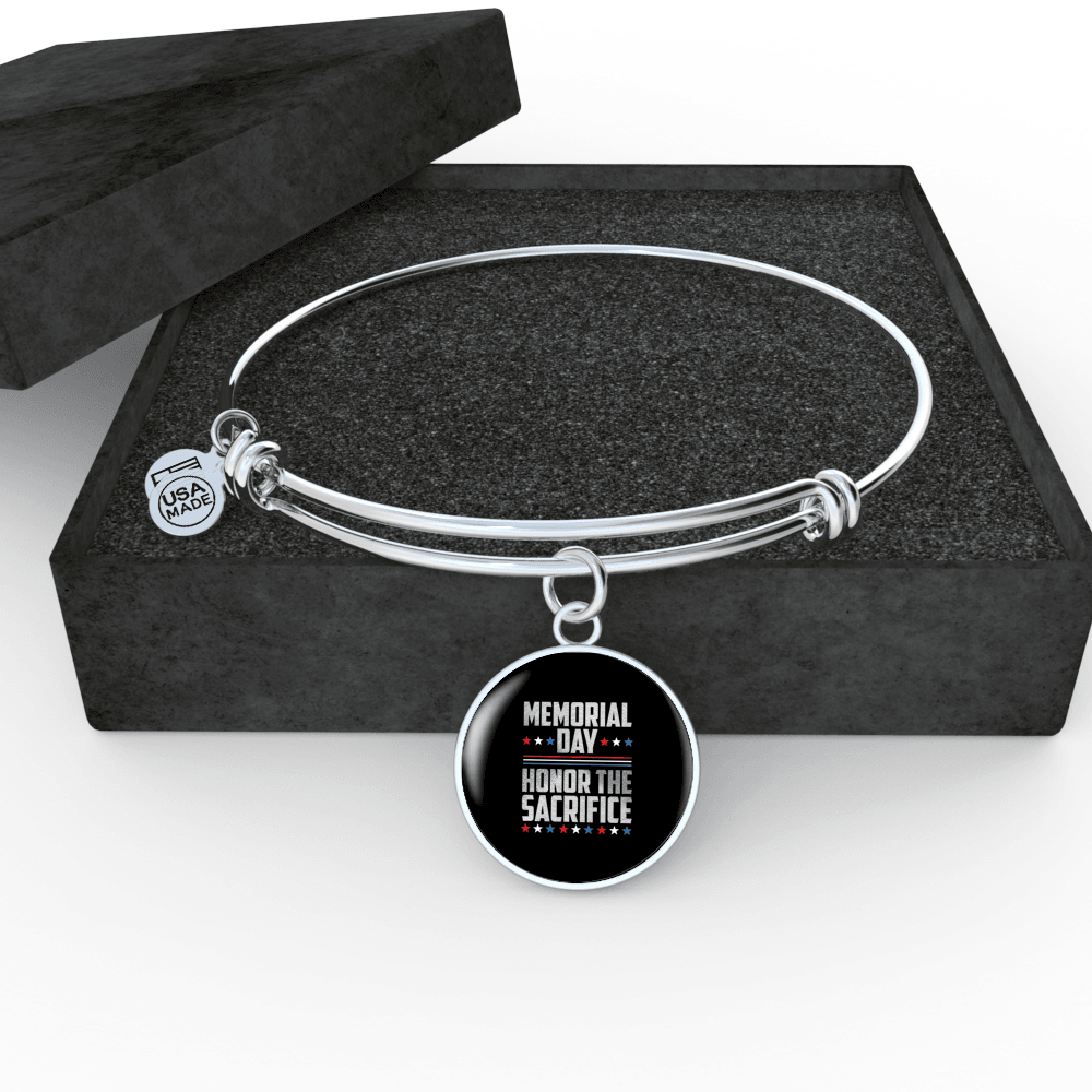 Designs by MyUtopia Shout Out:Memorial Day - Honor The Sacrifice Personalized Engravable Keepsake Bangle Bracelet,Silver / No,Wire Bracelet