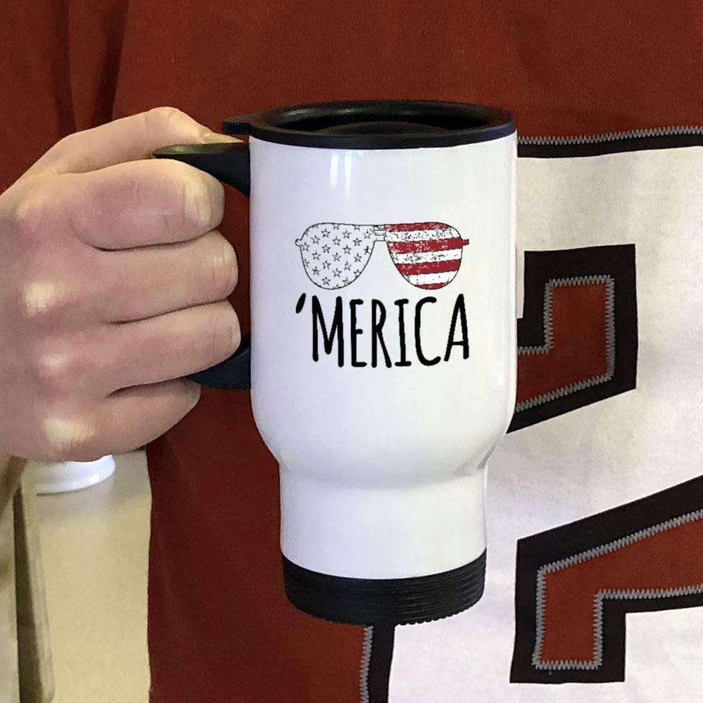 Designs by MyUtopia Shout Out:'Merica Shades 14 oz Stainless Steel Travel Coffee Mug w. Twist Close Lid