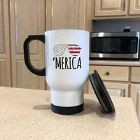 Load image into Gallery viewer, Designs by MyUtopia Shout Out:&#39;Merica Shades 14 oz Stainless Steel Travel Coffee Mug w. Twist Close Lid
