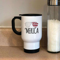 Load image into Gallery viewer, Designs by MyUtopia Shout Out:&#39;Merica Shades 14 oz Stainless Steel Travel Coffee Mug w. Twist Close Lid
