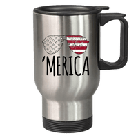Load image into Gallery viewer, Designs by MyUtopia Shout Out:&#39;Merica Shades 14 oz Stainless Steel Travel Coffee Mug w. Twist Close Lid,Stainless / 14 oz,Travel Mug

