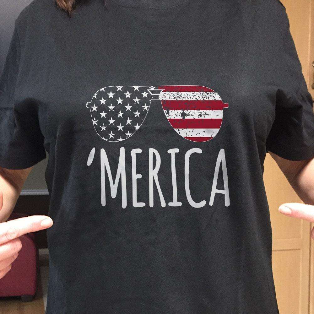 Designs by MyUtopia Shout Out:'Merica Shades Adult Unisex Cotton Short Sleeve T-Shirt