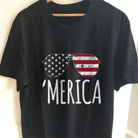 Load image into Gallery viewer, Designs by MyUtopia Shout Out:&#39;Merica Shades Adult Unisex Cotton Short Sleeve T-Shirt,S / Black,Adult Unisex T-Shirt
