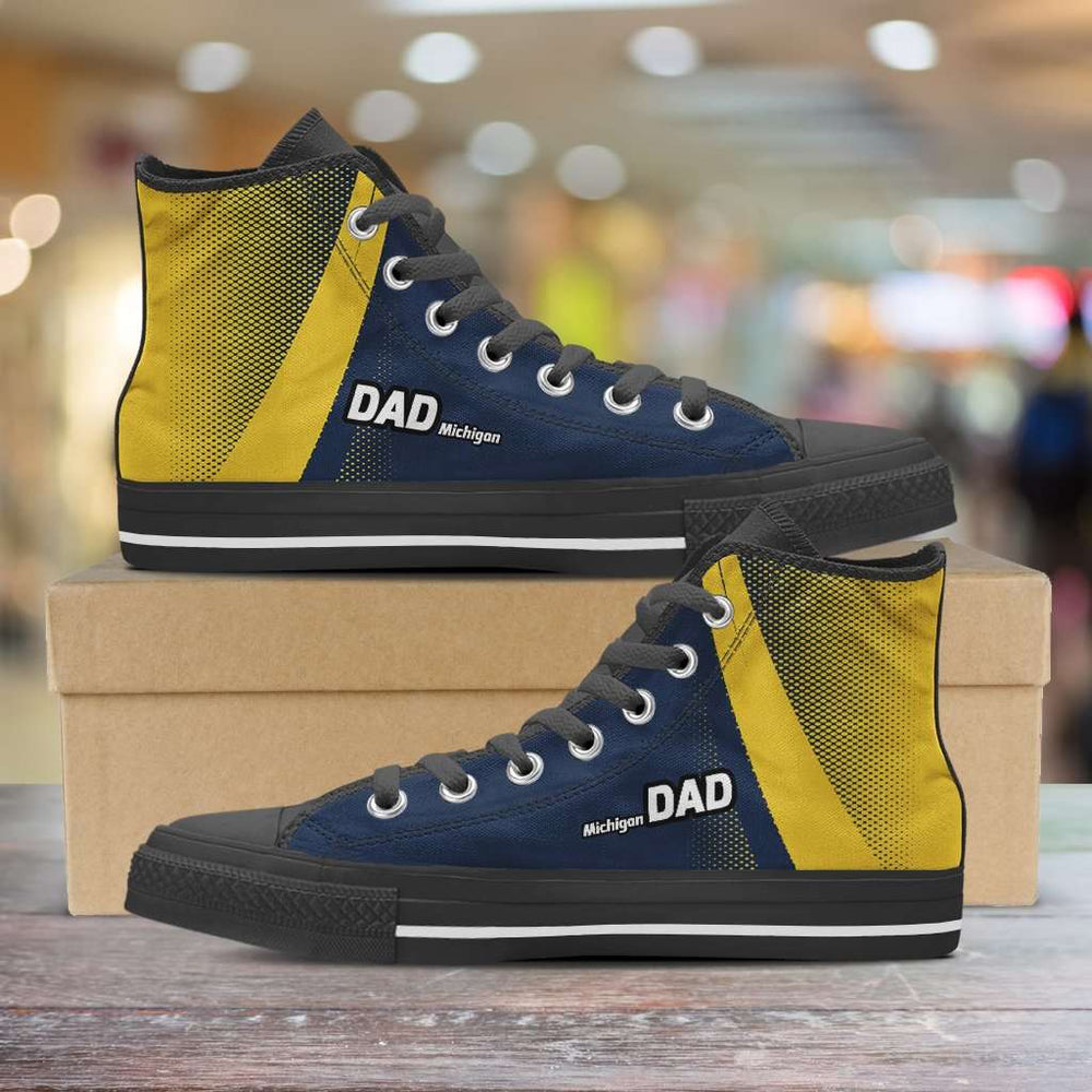 Designs by MyUtopia Shout Out:Michigan DAD Basketball Fan Canvas High Top Shoes