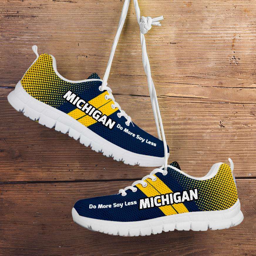 Designs by MyUtopia Shout Out:Michigan Do More Say Less Wolverines Basketball Fan Running Shoes