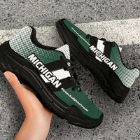 Load image into Gallery viewer, Designs by MyUtopia Shout Out:Michigan #GreenAndWhiteForever Chunky Sneakers
