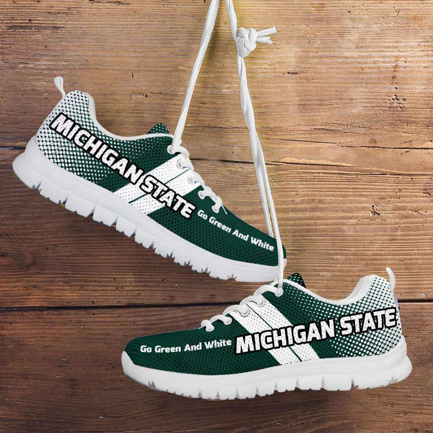 Designs by MyUtopia Shout Out:Michigan State Go Green and White Basketball Fan Running Shoes