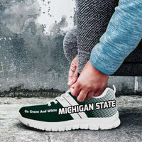 Load image into Gallery viewer, Designs by MyUtopia Shout Out:Michigan State Go Green and White Basketball Fan Running Shoes
