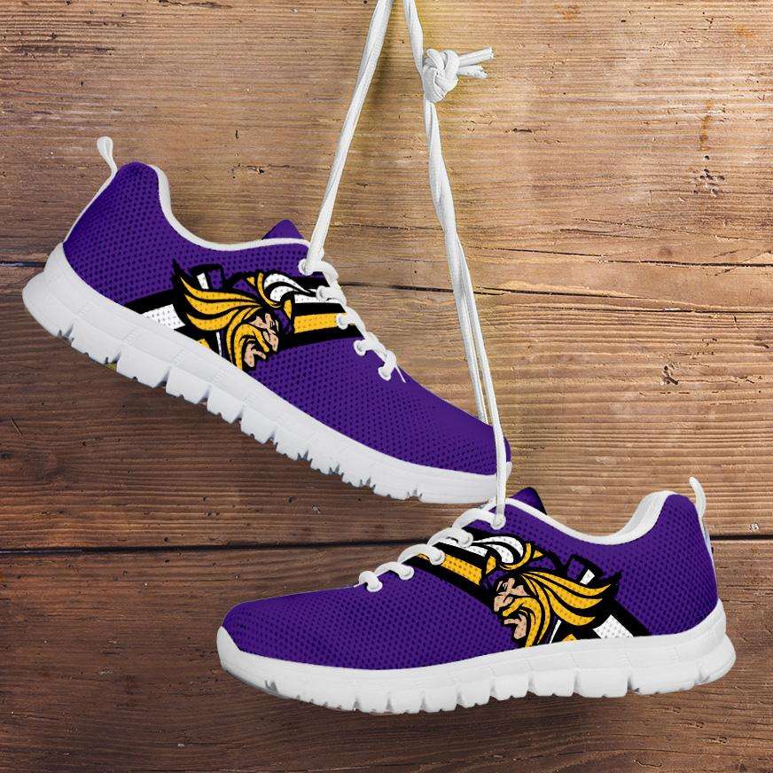 Designs by MyUtopia Shout Out:Minnesota Fan Art White Running Shoes,Kid's / 11 CHILD (EU28) / Violet/Gold,Running Shoes