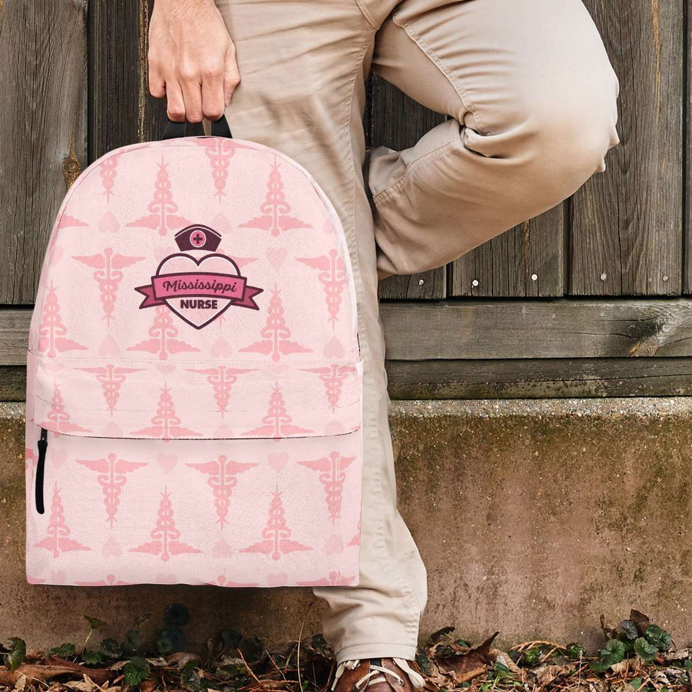 Designs by MyUtopia Shout Out:Mississippi Nurse Backpack Pink