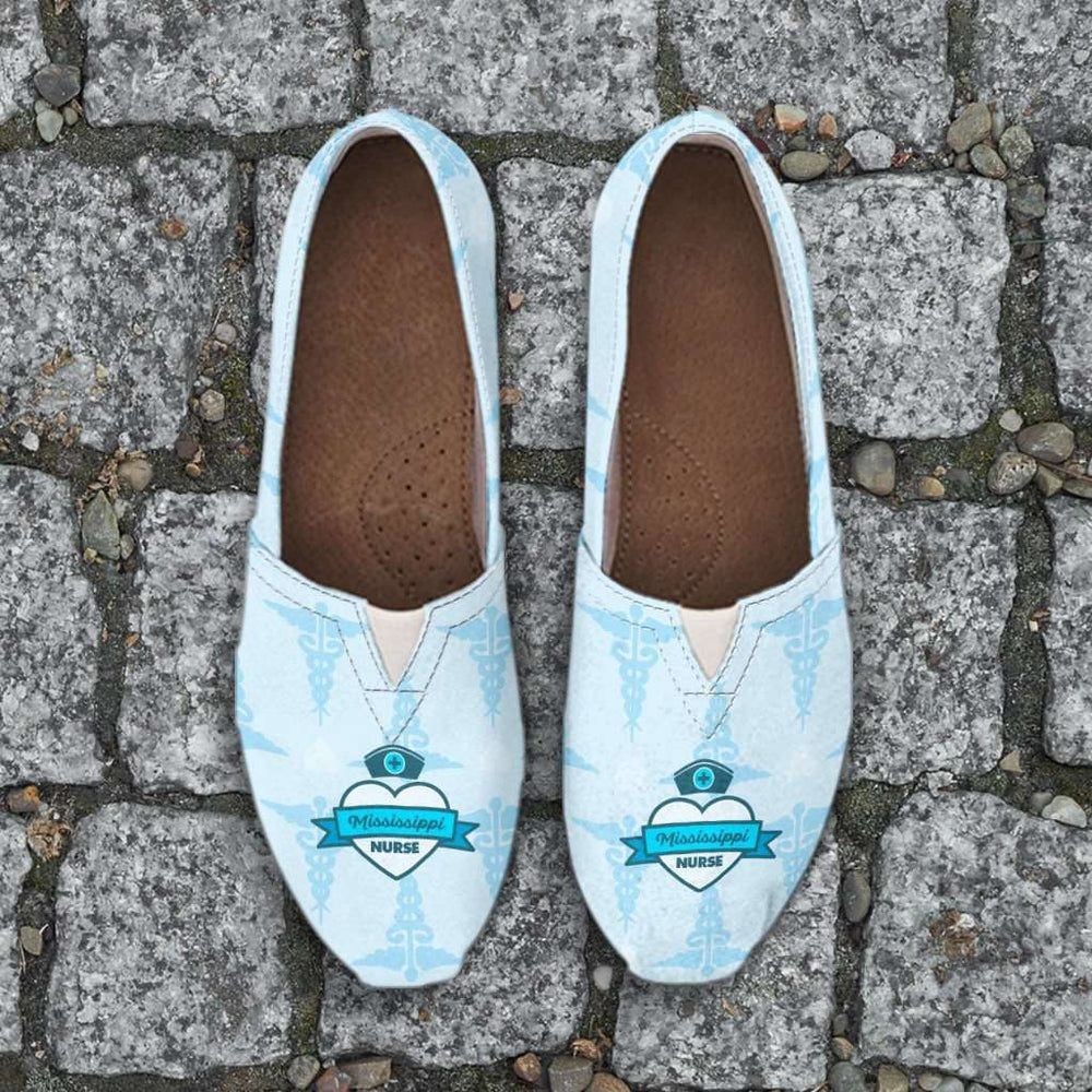 Designs by MyUtopia Shout Out:Mississippi Nurse Blue Casual Canvas Slip on Shoes Women's Flats,Ladies US6 (EU36) / Blue,Slip on Flats