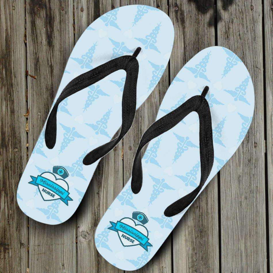 Designs by MyUtopia Shout Out:Mississippi Nurse Blue Flip-Flops