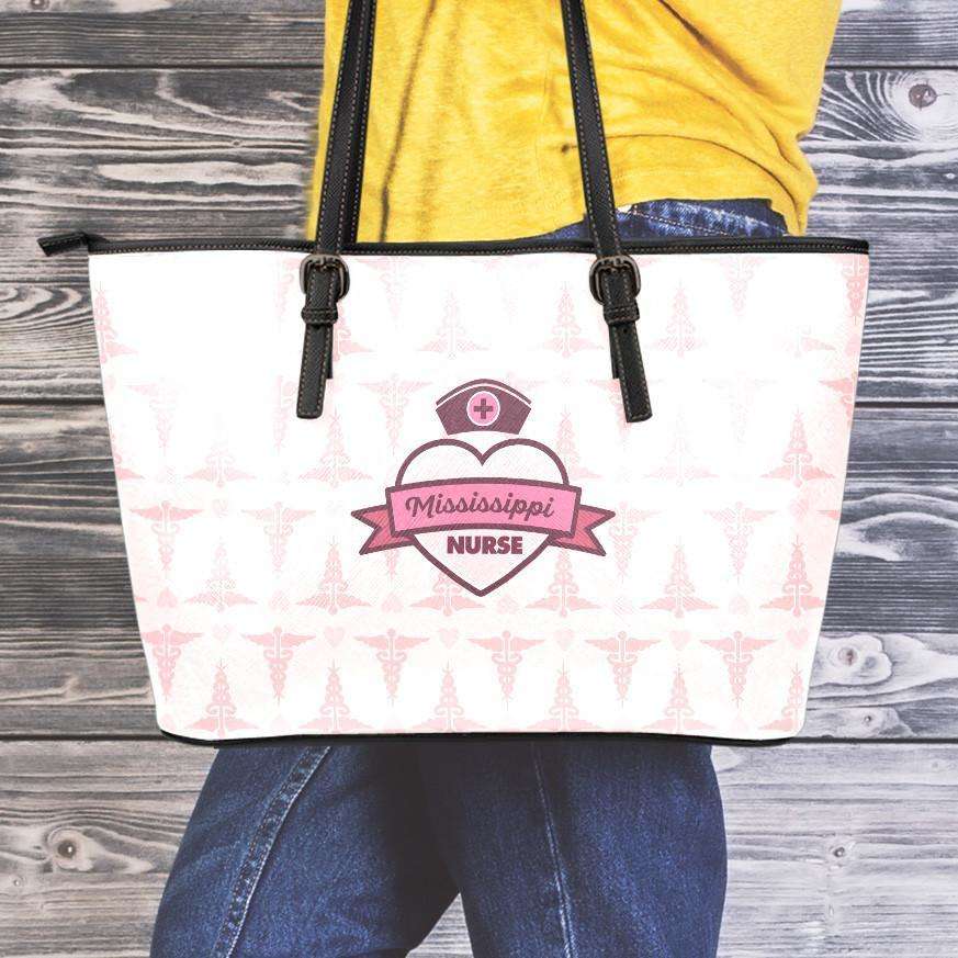 Designs by MyUtopia Shout Out:Mississippi Nurse Faux Leather Totebag Purse Pink,Medium (10 x 16 x 5) / Pink,tote bag purse