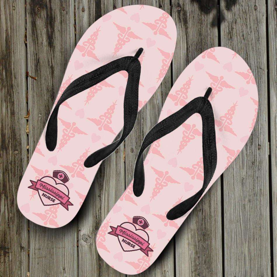 Designs by MyUtopia Shout Out:Mississippi Nurse Flip-Flops Pink