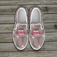 Load image into Gallery viewer, Designs by MyUtopia Shout Out:Mississippi Nurse Slip-on Shoes Brown,Women&#39;s / Women&#39;s US6 (EU36) / Brown/Pink,Slip on sneakers

