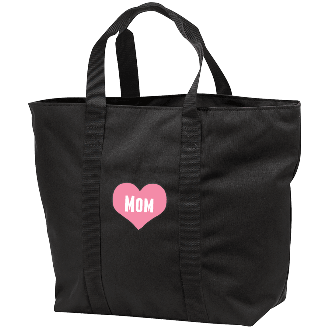 Designs by MyUtopia Shout Out:Mom Heart Pink Embroidered All Purpose Tote Bag w Zipper Closure and side pocket,Black/Black / One Size,Totebag