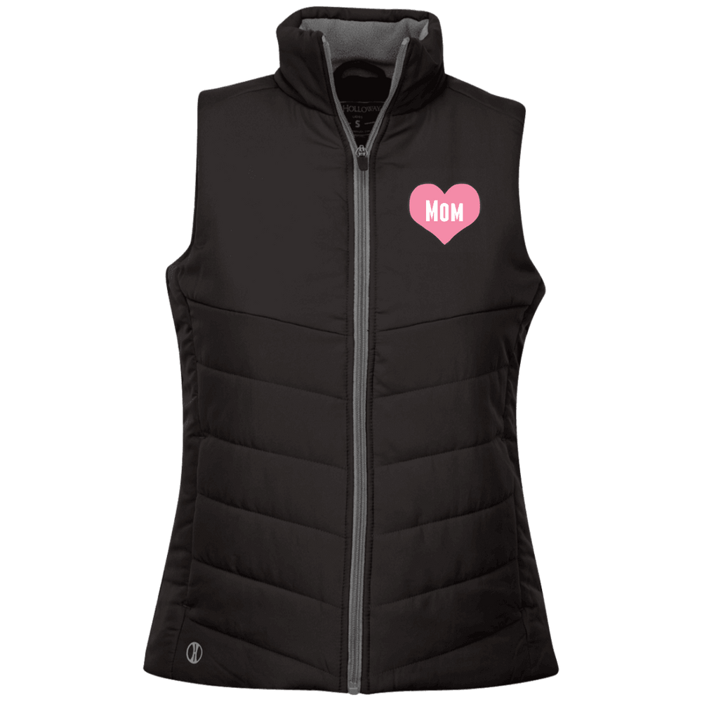 Designs by MyUtopia Shout Out:Mom Heart Pink Embroidered Holloway Ladies' Quilted Vest,Black / X-Small,Jackets