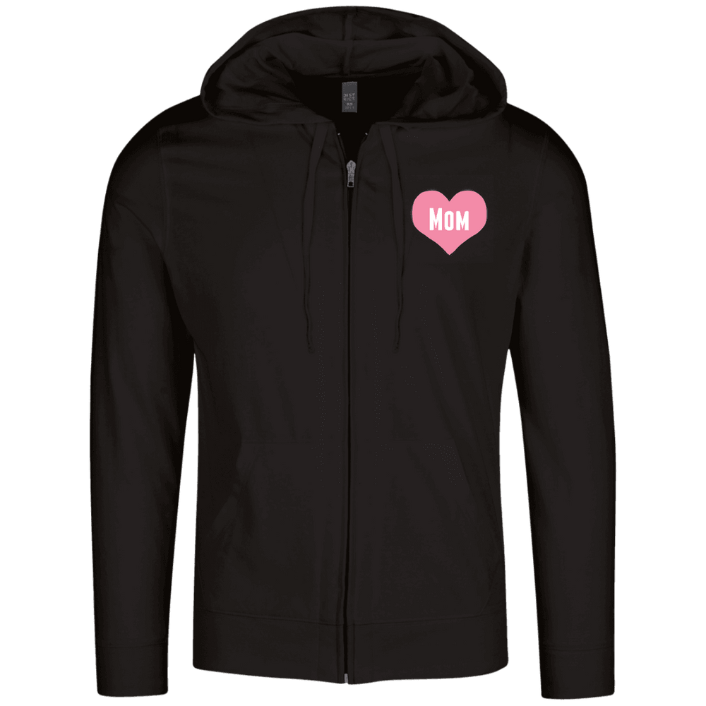 Designs by MyUtopia Shout Out:Mom Heart Pink Embroidered Lightweight Full Zip Hoodie,Black / X-Small,Sweatshirts