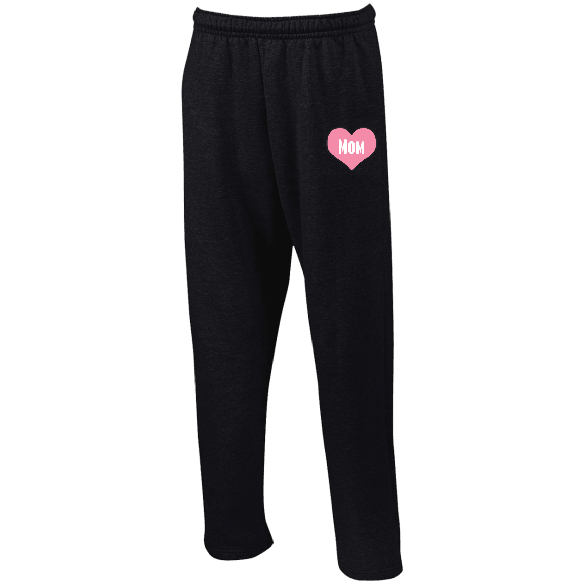 Designs by MyUtopia Shout Out:Mom Heart Pink Embroidered Open Bottom Sweatpants with Pockets,Black / S,Pants