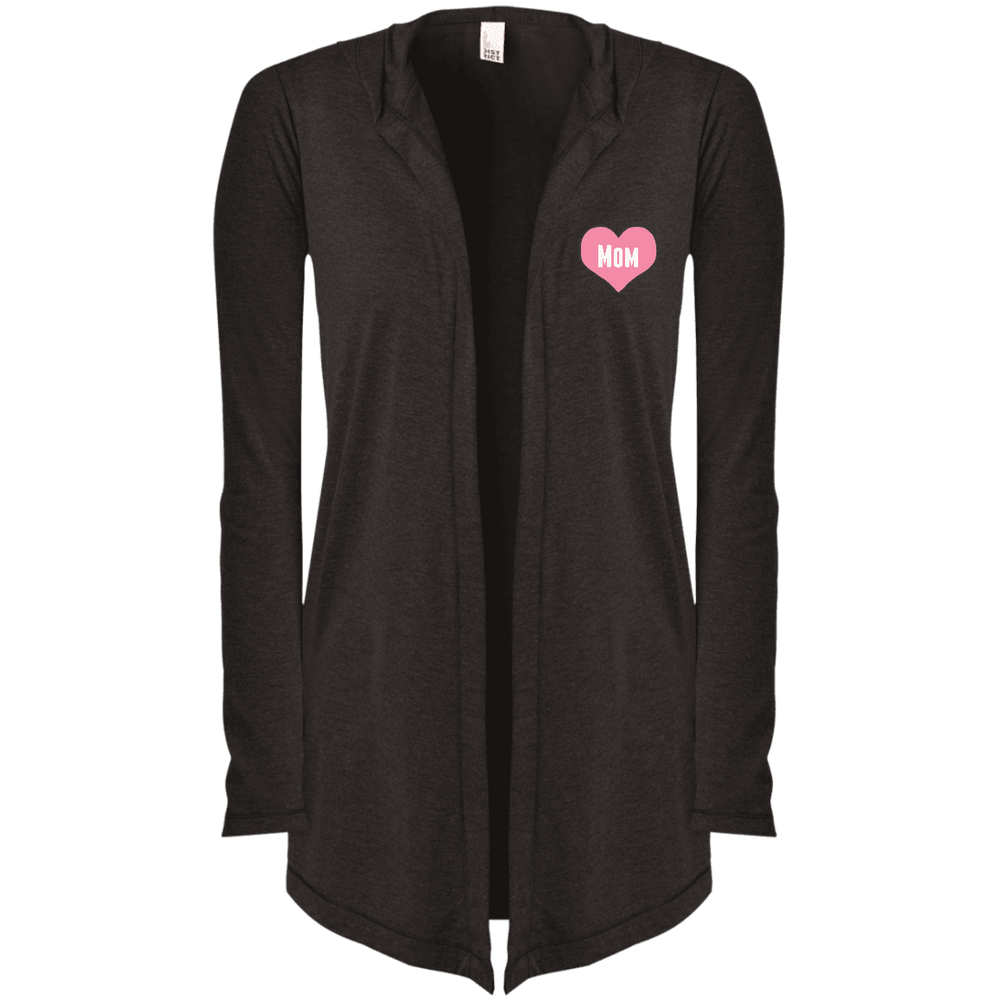 Designs by MyUtopia Shout Out:Mom Heart Pink Embroidered Women's Hooded Cardigan,Black Frost / X-Small,Sweatshirts