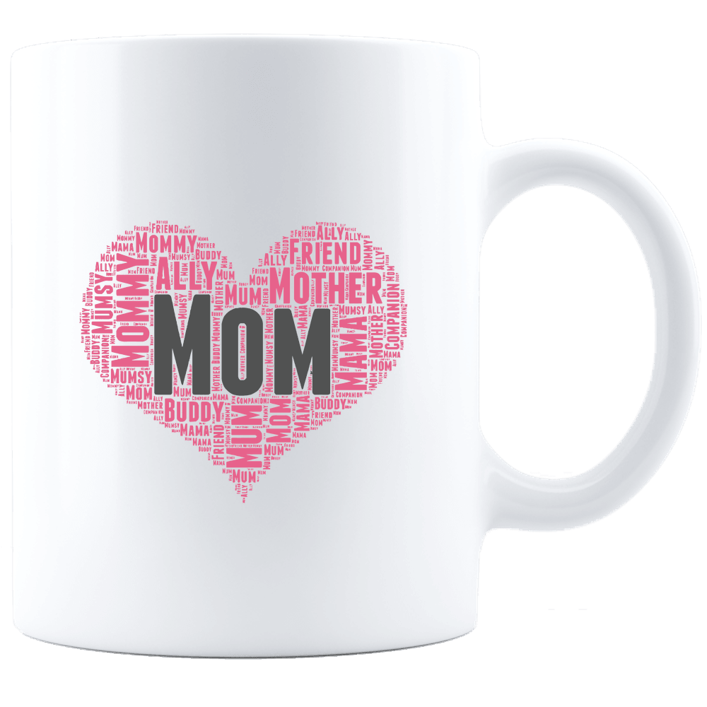 Designs by MyUtopia Shout Out:Mom Heart White Coffee Mug,11oz / White,Ceramic Coffee Mug