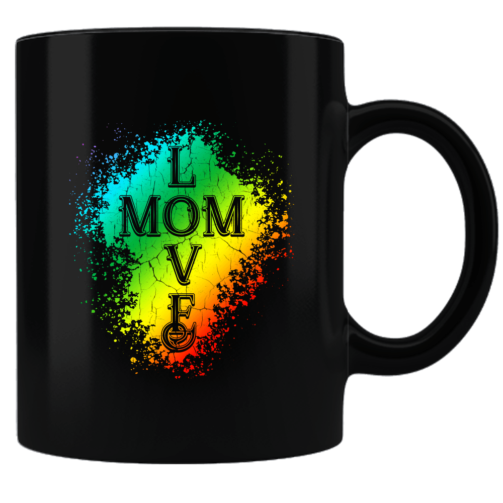 Designs by MyUtopia Shout Out:Mom Love Black Coffee Mug,Black,Ceramic Coffee Mug