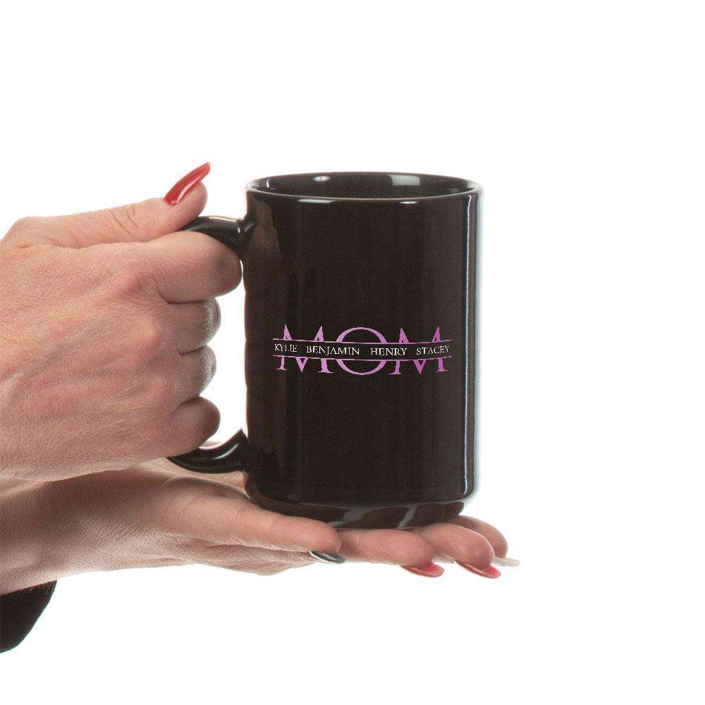 Designs by MyUtopia Shout Out:MOM Personalized with Kid's Names Black Coffee Mug