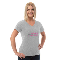 Load image into Gallery viewer, Designs by MyUtopia Shout Out:MOM Personalized with Kid&#39;s Names Ladies V Neck Tee

