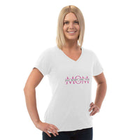 Load image into Gallery viewer, Designs by MyUtopia Shout Out:MOM Personalized with Kid&#39;s Names Ladies V Neck Tee
